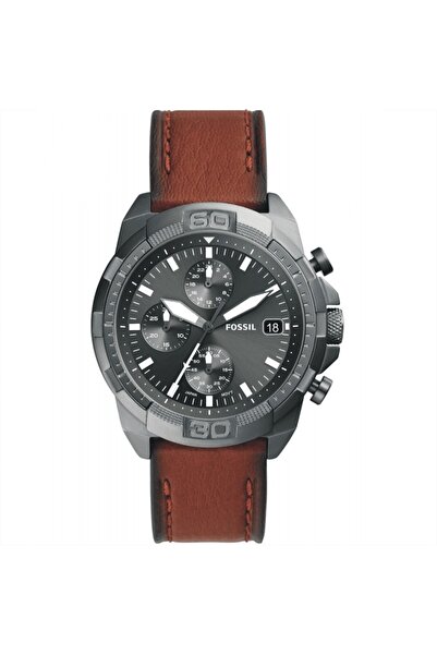 Fossil Bronson FS5855 watch, chronograph, dark gray stainless steel case, 44m...