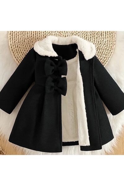 shop Palton negru pentru fete, cu fundă și închidere cu capse.