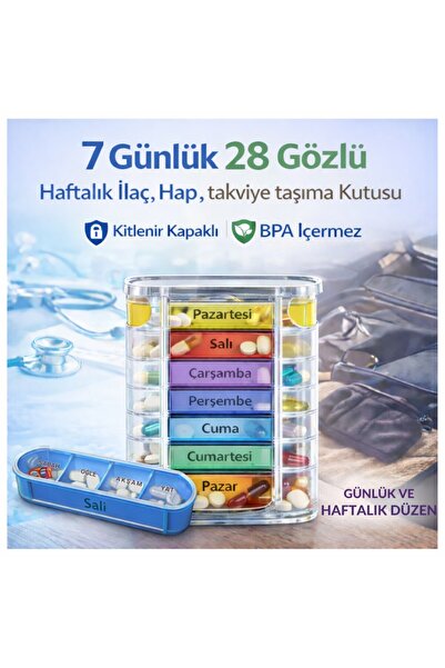 Polham 7 Günlük 28 Bölmeli Haftalık İlaç Kutusu – Kilitli Kapak, BPA İçermez,...