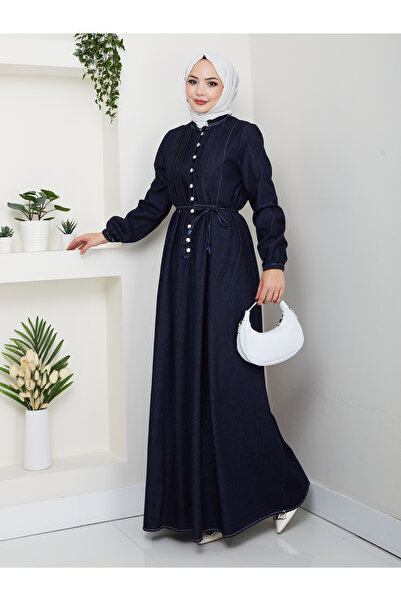 EFSUN MODA KADIN DRAPELI DÜĞMELI PİLİSELİ KOT ELBİSE