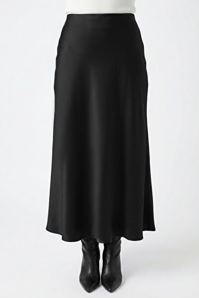 InStyle Satin Black Flared Skirt