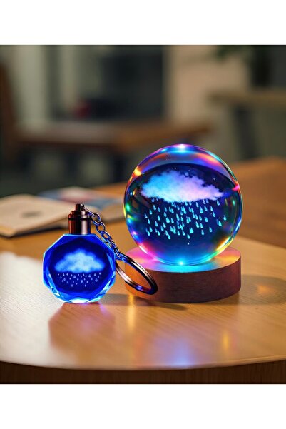 AYLİS Renk Değiştiren Yağmur Bulutu Tasarımlı Cam Küre Anahtarlık