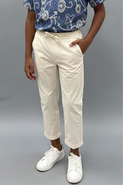 Alesaei-mondo tondo Boys' beige trousers with elastic waistband 4189-