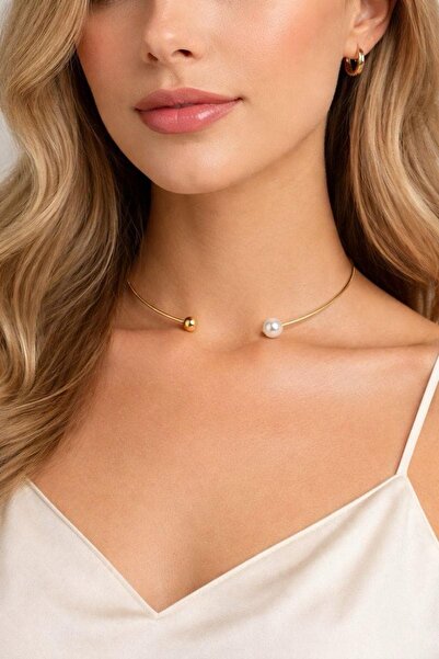 BY YASİN TOPÇU Gold & İnci Detaylı Minimal Boyunluk Kolye 🤍💛