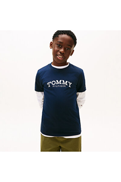 Tommy Hilfiger Monotype Print Graphic Çocuk Mavi T-Shirt