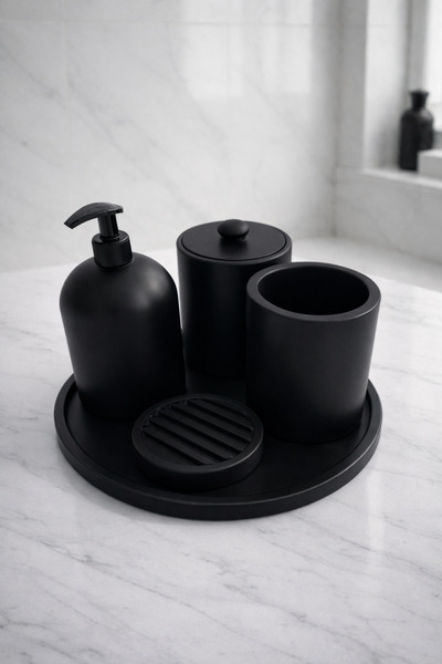 Liva Home Life 6 Parça Beton Banyo Sıvı Katı Sabunluk Diş Fırçalık Pamukluk T...