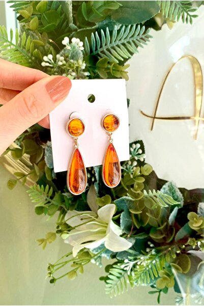 Lilyum Aksesuar Sallantılı Turuncu Renkli Reçine Küpe