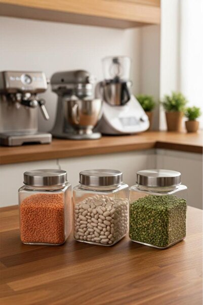 Atbyhome 3-Piece Borosilicate Glass Jar Spice Rack with Metal Lid 820 ml
