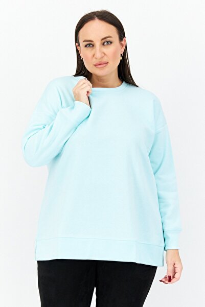 Ideology Women Plus Size Crew Neck Long Sleeve Sweatshirt, Mint Blue