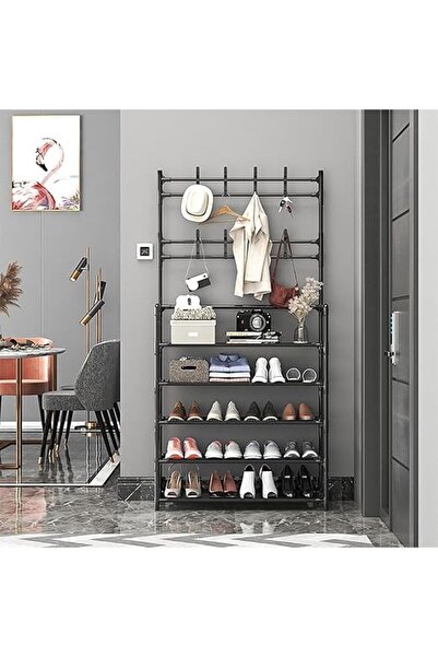 Arabest رف أحذية من 5 طبقات، رف معاطف بخطافات تعليق، رف تخزين، رف ممر للتخزين...