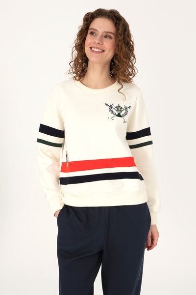 U.S. Polo Assn. سويت شيرت نسائي كريمي اللون برقبة دائرية 50309074-VR256