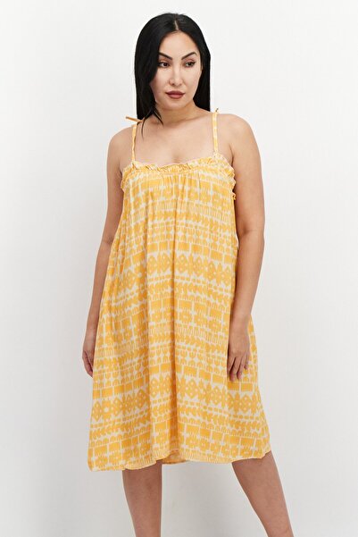 PROMOD Women All Over Print Mini Dress, Orange Combo