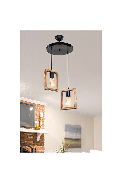 Duru Homelight İkili Vintage Ahşap Sarkıt Avize