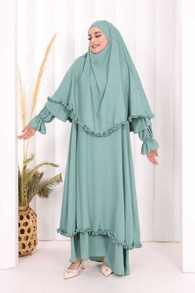 Bym Fashion Umre Sufleli, Elbise Takım ŞAL HEDİYE 3951 Mint