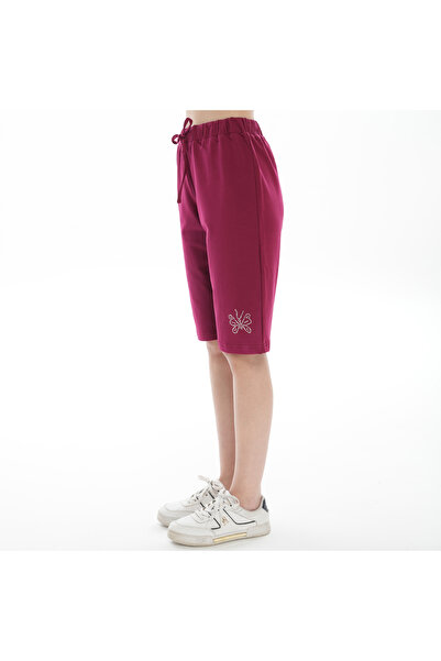 ASN concept شورت نسائي من Kelebek Stone مطبوع باللون الأحمر الداكن (مع خيار ا...