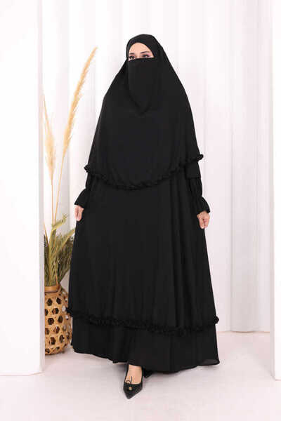 Bym Fashion Umre Sufleli, Elbise Takım ŞAL HEDİYE 3951 Siyah