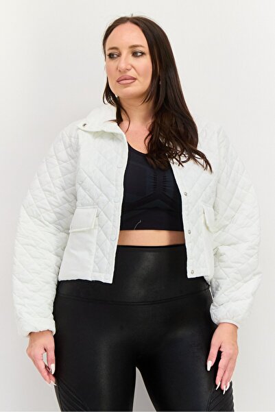 Urban Revivo Women Plain Quilted Jacket, White