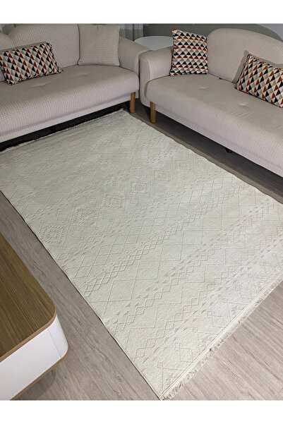 HALISHOP İskandinav Krem Kaymaz Dokuma Taban Antialarjik Salon Mutfak Koridor...