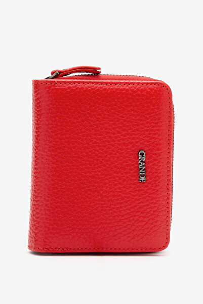Grande Gd 2822 Real Leather Zipper Snap Closure Women's Wallet Red
