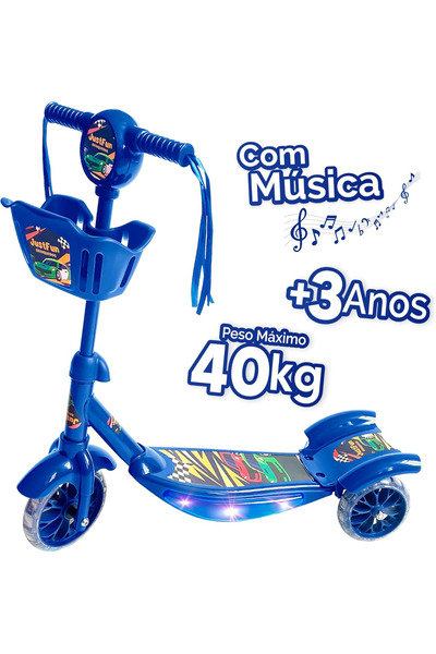 Primo Plus 3 Wheel Scooter With Music And Light In Blue With Storage Basket I...