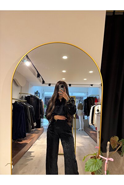 Quzu Kendinden Leopar Jakarlı Gömlek Pantolon Takım