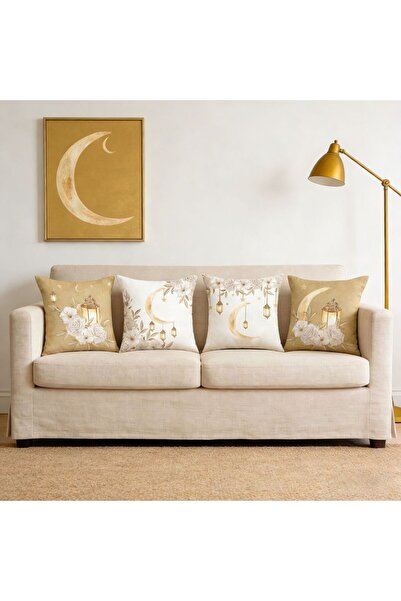 FridayIn 4 قطع من أغطية الوسائد المزخرفة بنقشة هلال رمضان، مناسبة للأريكة وال...