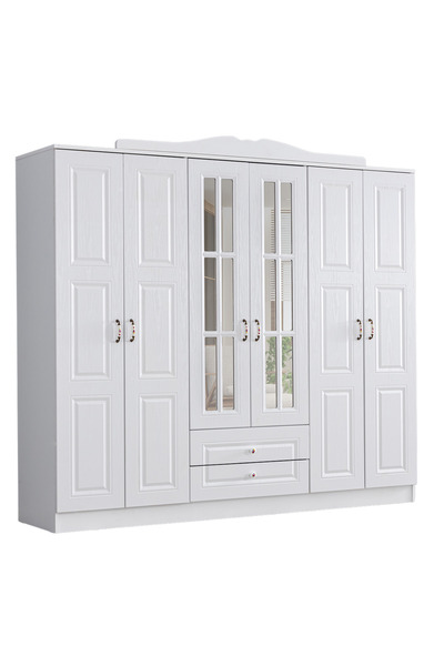 Setay MDF Gardırop, Country West 6 Kapılı Çekmeceli Dolap - Beyaz