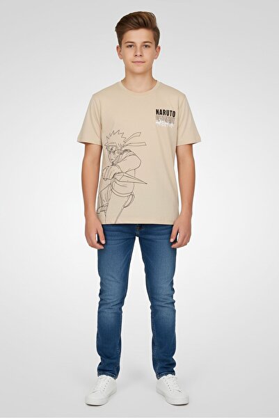 Disney تيشيرت ناروتو شيبودن للأطفال الأولاد بأكمام قصيرة وطبعة رسومية، بيج