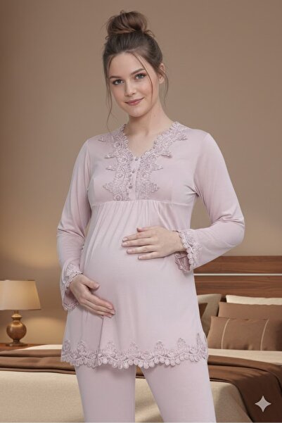 Lohusa Homewear طقم بيجامة نسائية للحوامل بتصميم أنيق بأكمام طويلة وتفاصيل من...