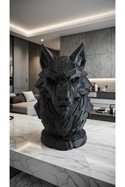 Veiart Modern Geometrik Siyah Kurt Heykeli - Büyük Boy Dekoratif Wolf Biblo