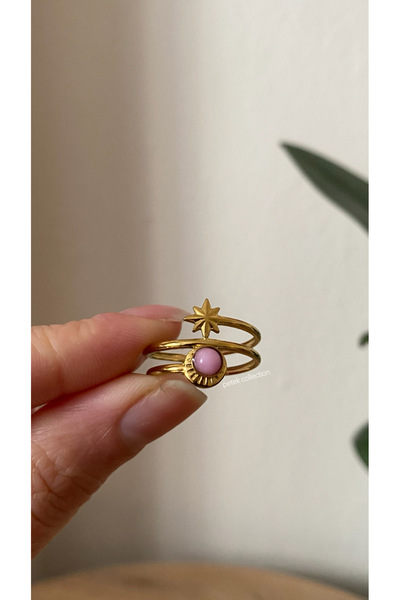 Petek Collection خاتم فولاذي قابل للتعديل مرصع بالأحجار بتصميم بسيط