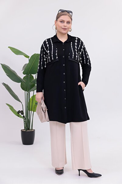 Siyezen Plus Size Tunic Shirt with Ruffle Detail