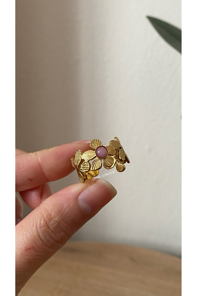 Petek Collection Stone Flower Vintage Steel Ring