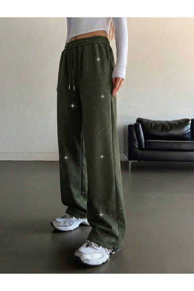 Violon Glow Silvery Glitter Stone Detailed Baggy Sweatpants