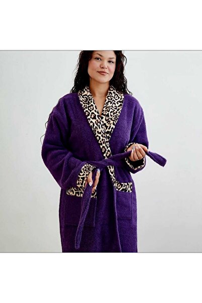 AngelsHome Leopard Printed Brand Jacquard Women's Bathrobe Luxury Giftable Do...