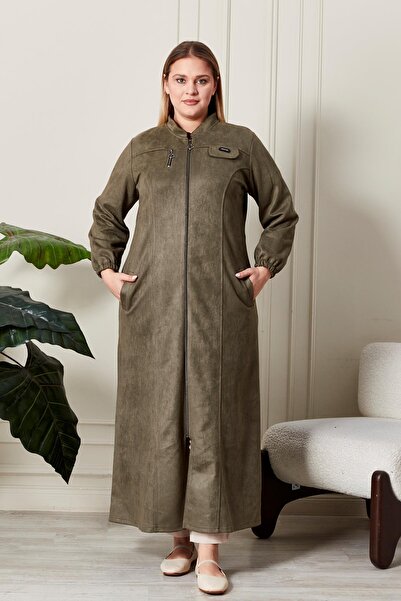 Ferace Women's Large Size Hijab Suede Cap Top Coat with Neck and Zipper Long ...