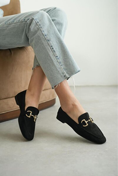 GNY AYAKKABI Ανοιξιάτικη σεζόν Γυναικεία μαύρα σουέτ Loafer Ballerina - Κομψά...