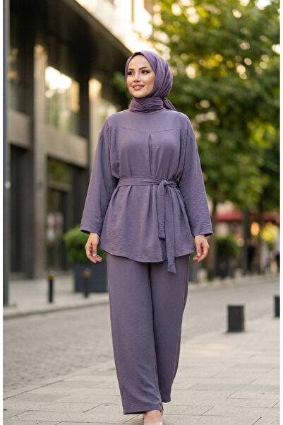 sefamerve طقم بنطلون تونيك من قماش ايروبين مكون من قطعتين 4141-05 رمادي