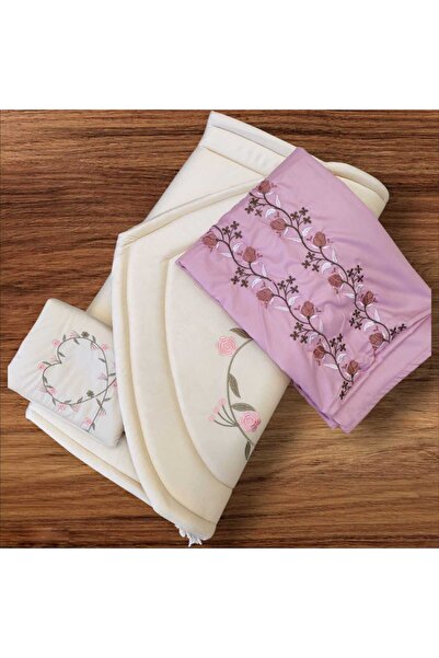 SALEH طقم سجاد طاووس ملكي مبطن بالاسفنج مع شرشف وبيت المصحف وخاتم تسبيح ومبخر...