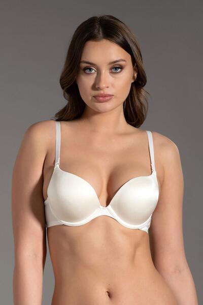 Kompedan Kadın Push-Up Etkili Destekli Saten Görünümlü Sütyen | Ekru 7030