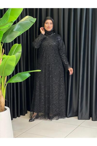 Butik büyük beden Stone Beaded Evening Dress