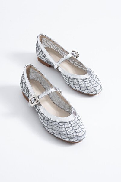 Moda Pie Lerme Network Pattern Belt Atkılı Hasır Balerina pentru femei argintiu