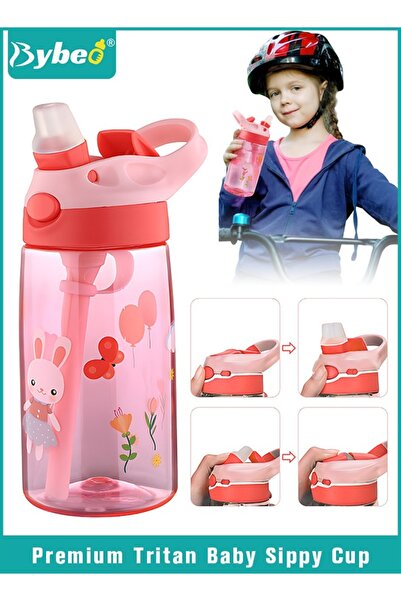 BYBEO زجاجة ماء للأطفال من مادة تريتان مزودة بماصة ومقبض، كوب لطيف للأطفال ال...