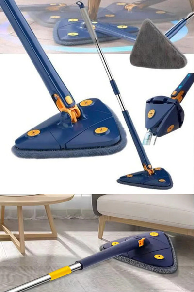 ESTRON Kendinden Sıkmalı Üçgen Mop Cam Duvar Yer Silebilen 3 Adet Yedek Mikrofiber Bezli Paspas