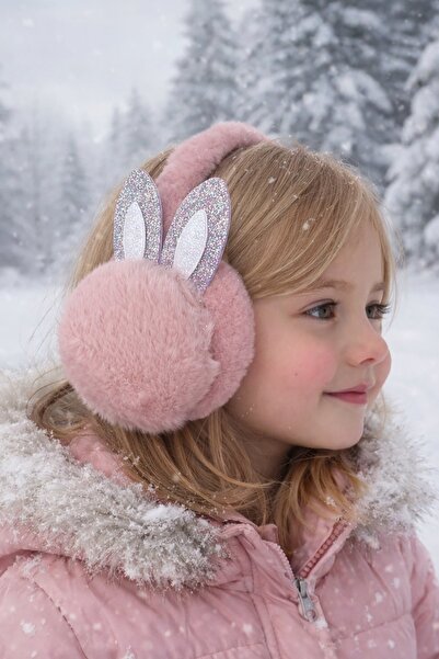 TAKIŞTIR Căști de pluș în culoarea trandafirului uscat, cu figurină ureche