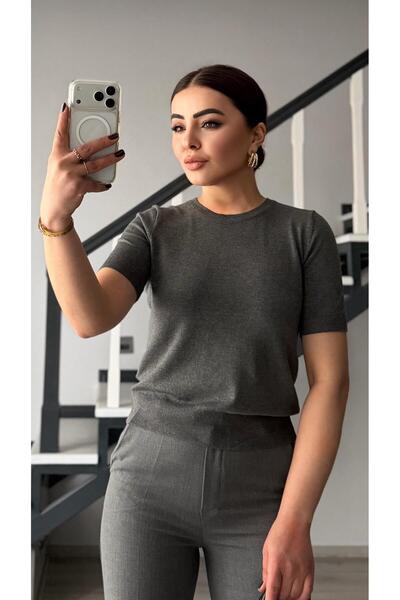 Oslove Smoked Melange Short Sleeve Basic Knitwear Blouse