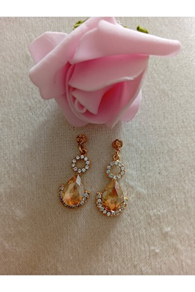 Pervin Ablacım Yellow Stone Dangling Earrings Are Handmade in Steel Gold