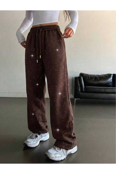 Violon Glow Simli Parıltılı Taş Detaylı Baggy Eşofman Altı