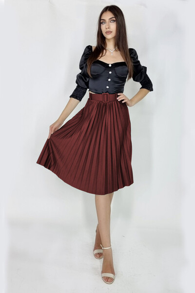 FashionForYou Carmen elegant pleated skirt, same color belt included, Burgund...