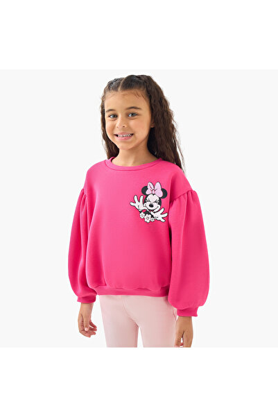 Disney Girls Round Neck Sweatshirt with Minnie Mouse Print - Long Sleeves